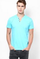 Sdl By Sweet Dreams Aqua Blue Solid Henley T-Shirts