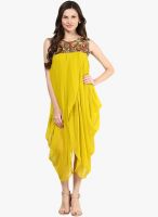 Shakumbhari Yellow Colored Embroidered Asymmetric Dress