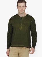 Smokestack Olive Solid Henley T-Shirts