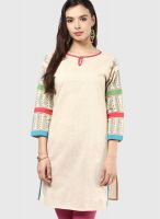 Span Beige Printed Kurtis