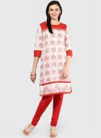 Span Off White Printed Kurtis