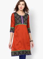 Span Rust Embroidered Kurtis