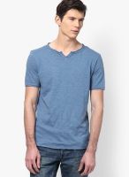 Tom Tailor Uniform Blue Washed Slub Serafino Neck T Shirt