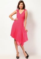 Tops And Tunics Pink Colored Solid Asymmetric Dress