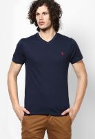 U.S. Polo Assn. Navy Blue Solid V Neck T-Shirts