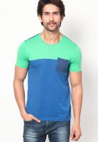 United Colors of Benetton Blue Solid Round Neck T-Shirts