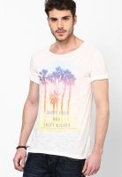 United Colors of Benetton Off White Graphic Round Neck T-Shirts
