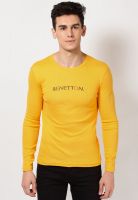 United Colors of Benetton Yellow Solid Round Neck T-Shirts