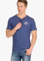 Wilkins & Tuscany Blue Solid Henley T-Shirts