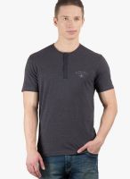 Wilkins & Tuscany Dark Grey Solid Henley T-Shirts