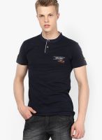 Wilkins & Tuscany Navy Blue Solid Henley T-Shirts