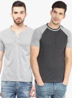 Yellow Submarine Pack Of 2 Solid Grey And Black Round Neck T-Shirt