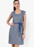 109F Blue Colored Printed Skater Dress