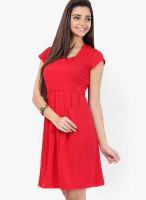 109F Red Colored Solid Skater Dress