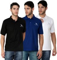 American Cult Solid Men's Polo Neck White, Black, Blue T-Shirt(Pack of 3)