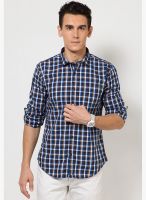 Basics Brown/blue stripe Casual Shirts