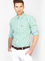 Basics Checks Green Slim Fit Casual Shirt