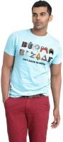 Basics Printed Men's Round Neck Blue T-Shirt