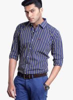 Basics Striped Blue Slim Fit Casual Shirt