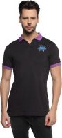 Black Wing Graphic Print, Embroidered Men's Polo Neck Black, Purple T-Shirt
