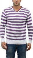 Blue Heaven Striped Men's V-neck Purple, White T-Shirt