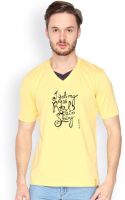 Campus Sutra Solid Men's V-neck Yellow T-Shirt