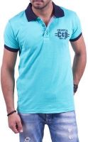 Cotton & Blends Solid Men's Polo Neck Light Blue T-Shirt