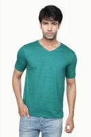Difference of Opinion Solid Men's V-neck Green T-Shirt