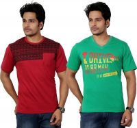 Eco Trend Printed Men's V-neck Red T-Shirt