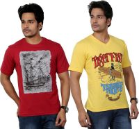 Eco Trend Printed Men's V-neck Red T-Shirt