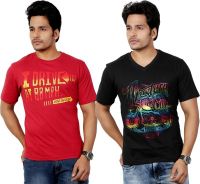 Eco Trend Printed Men's V-neck Black T-Shirt