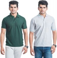 Eprilla Solid Men's Polo Neck Dark Green, Grey T-Shirt(Pack of 2)