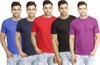 Eprilla Solid Men's Round Neck Black, Red, Dark Blue, Purple, Blue T-Shirt(Pack of 5)