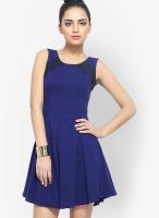 Faballey Blue Colored Solid Skater Dress