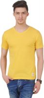 FROST Solid Men's V-neck Yellow T-Shirt