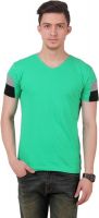 FROST Solid Men's V-neck Green T-Shirt