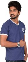 Furious Active Solid Men's V-neck Dark Blue, White T-Shirt