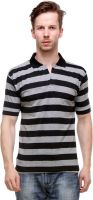 Grand Bear Striped Men's Polo Neck Reversible Grey, Black T-Shirt
