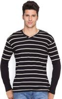 Hypernation Striped Men's V-neck Black, White T-Shirt