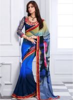 Hypnotex Blue Embroidered Saree