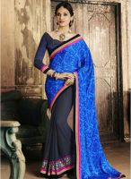 Indian Women By Bahubali Blue Embroidered Saree