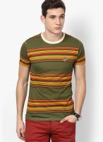 Jack & Jones Green Printed Round Neck T-Shirts