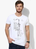 Jack & Jones White Printed Round Neck T-Shirt