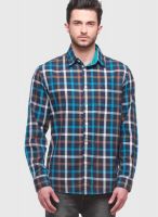 Jogur Navy Blue Check Slim Fit Casual Shirt