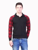 Kalt Checkered Men's Polo Neck Black T-Shirt