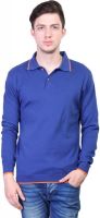 Kalt Solid Men's Polo Neck Blue T-Shirt