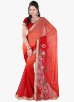 Khushali Fashion Red Embroidered Saree