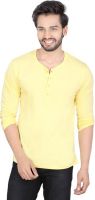 LUCfashion Solid Men's Round Neck Yellow T-Shirt