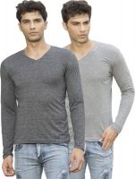 Maniac Solid Men's V-neck Multicolor T-Shirt(Pack of 2)