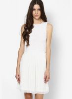 Miss Selfridge White Colored Solid Skater Dress